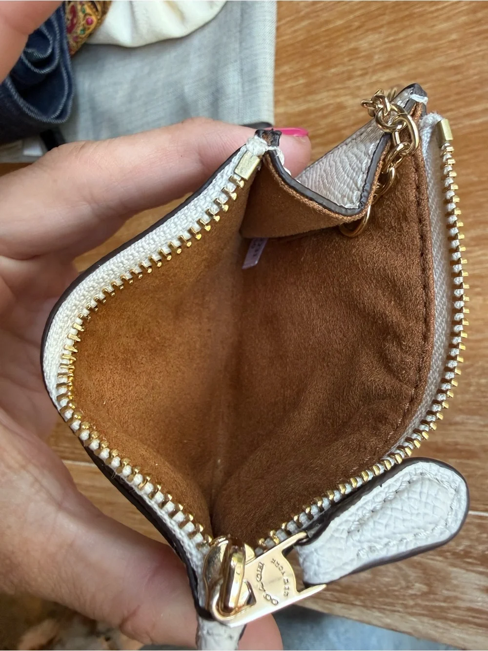 Coach White Saffiano Leather Card Holder with Key Ring
